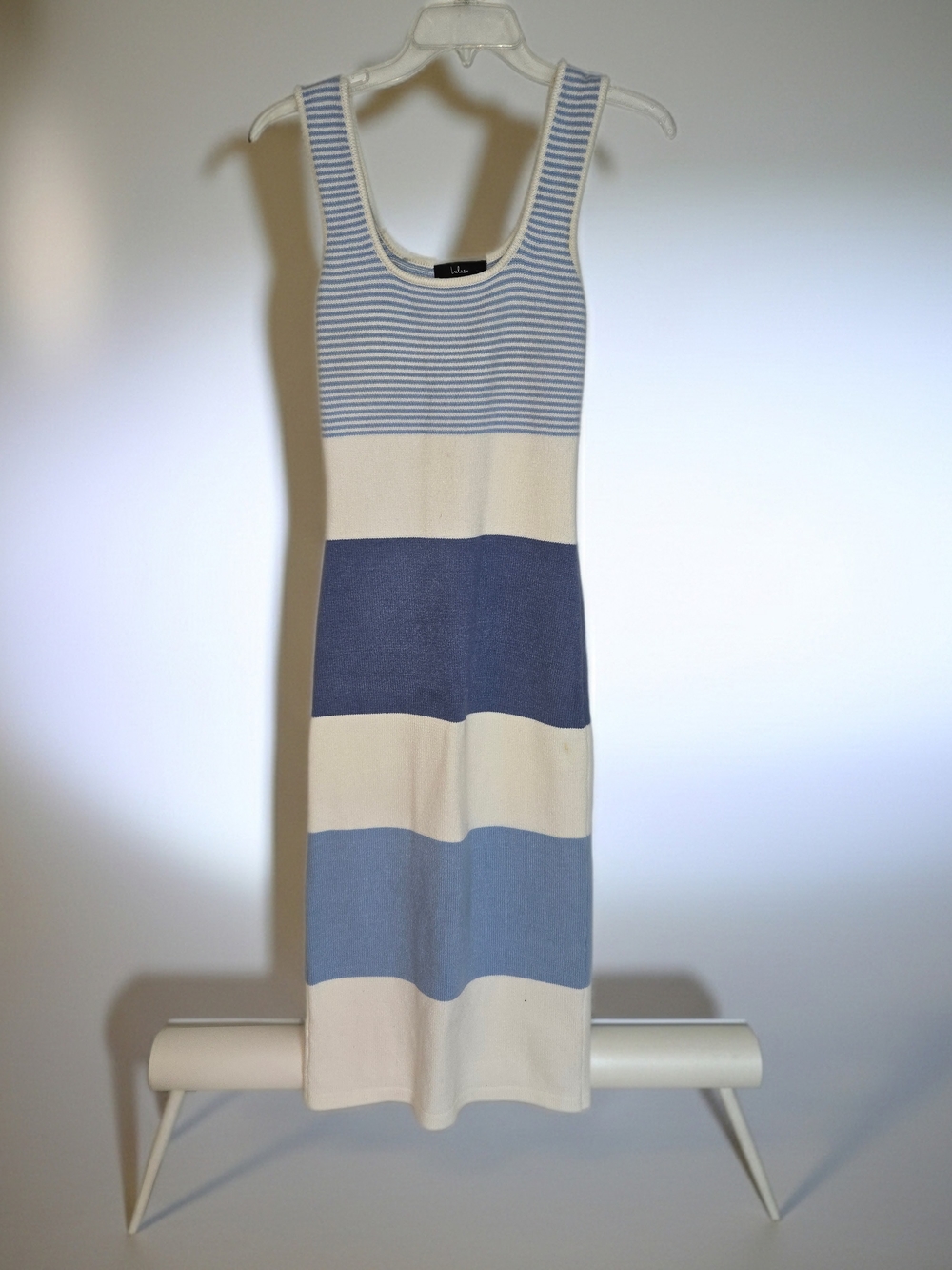 Lulu's Light Blue & White Striped Knit Sleeveless Tank Midi Dress Womens Size S - Picture 4 of 11